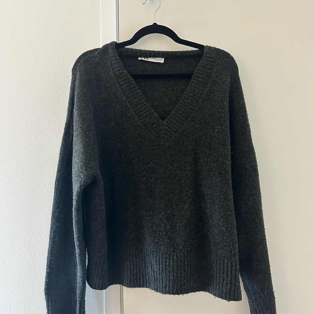 Zara Dark Gray V-Neck Women's Sweater